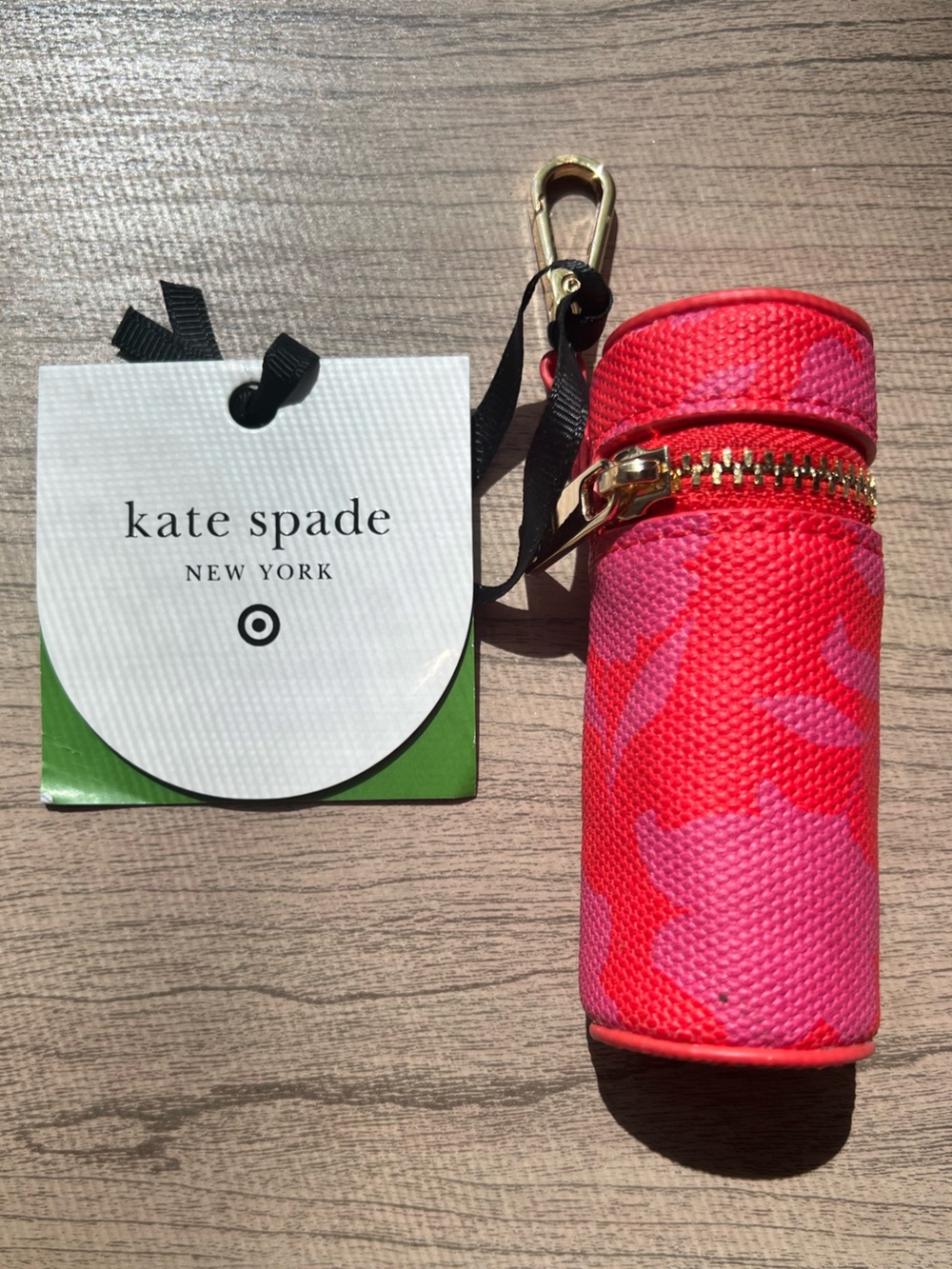 kate spade x Target Pink and Red Lipstick Holder Keychain/Bag Charm